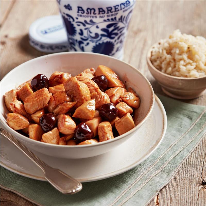 Bocconcini di pollo speziati con amarene
